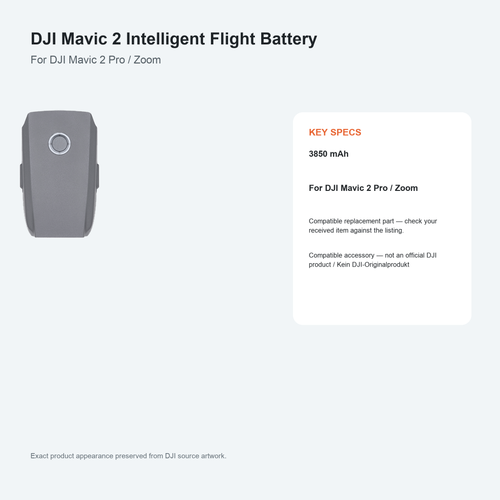 Mavic 2 Battery 3850mAh - compatibility and specs info graphic (for DJI, non-original)